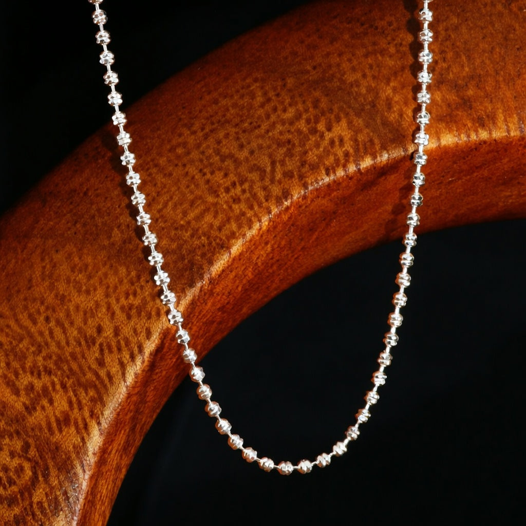 20" CYLINDER BEAD CHAIN - STERLING SILVER x 1.3 MM