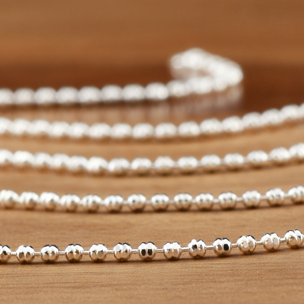 20" CYLINDER BEAD CHAIN - STERLING SILVER x 1.3 MM